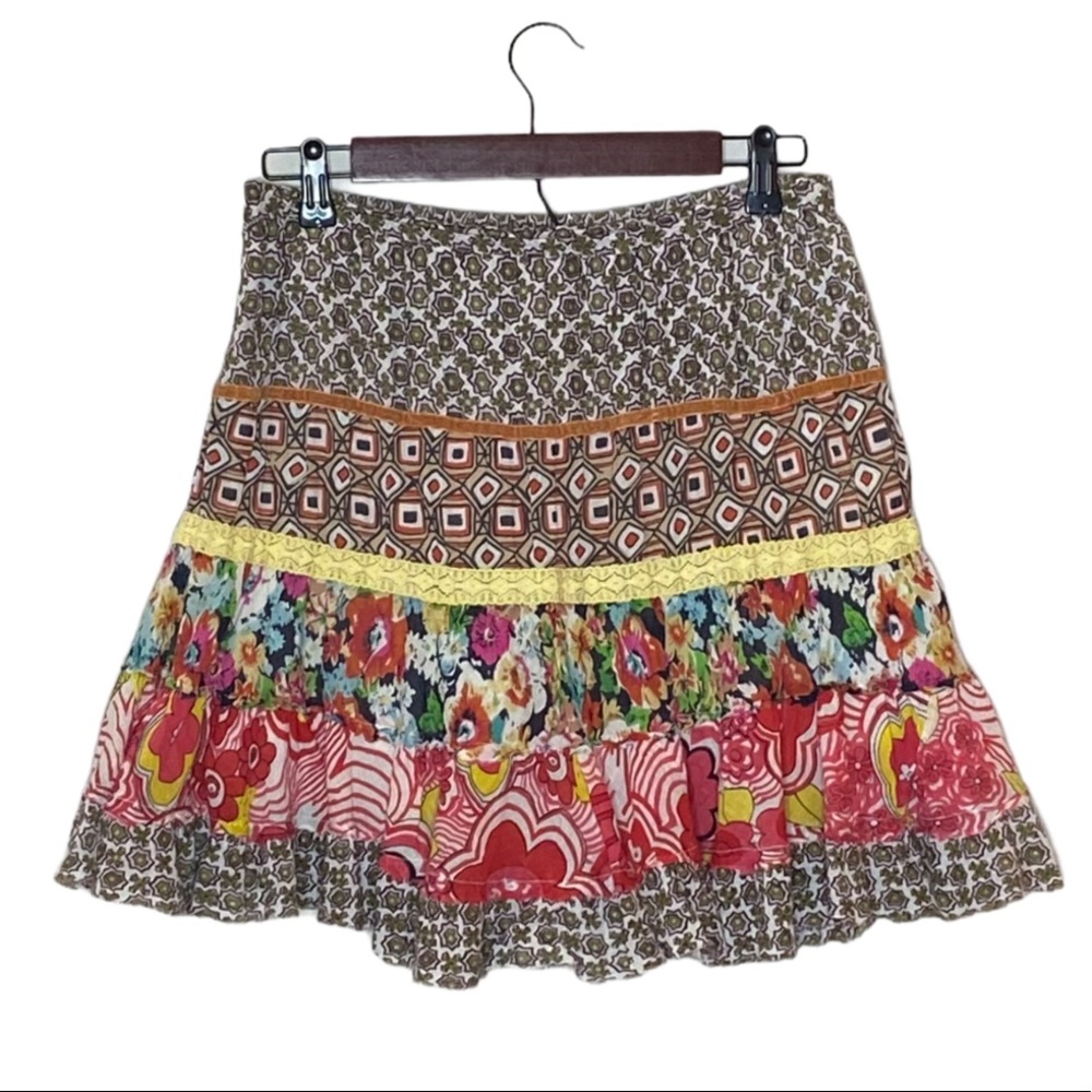 L’affaire Cotton Patchwork Raw Edge Hemline Skirt Size Medium